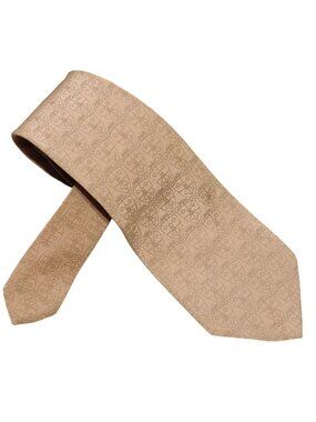 Cellini Necktie Tan Brown Heraldic Crest Pattern Classic Preppy Formal Wedding